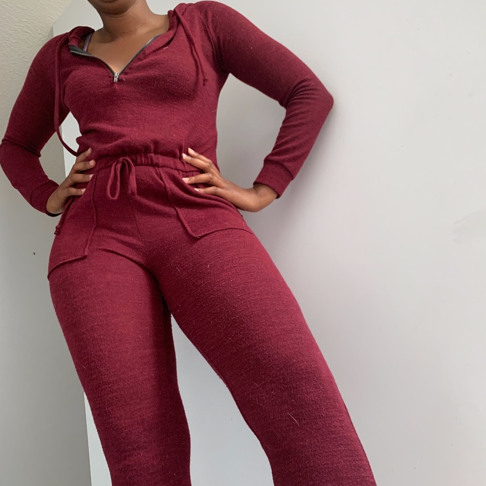 Maroon Knit Jumpsuit